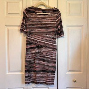 🍊 Connected Apparel Pink Black White and Tan Short Sleeve Dress - 6